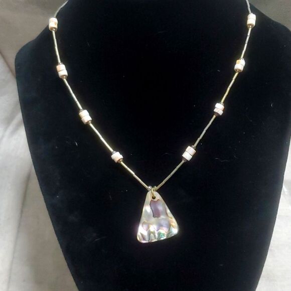 Vintage Southwest Abalone Silver Necklace - Picture 1 of 10